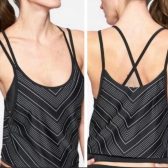 Athleta Blousy Chevron Tankini Top Black Strappy Fitness Workout Size 36… - Picture 1 of 5